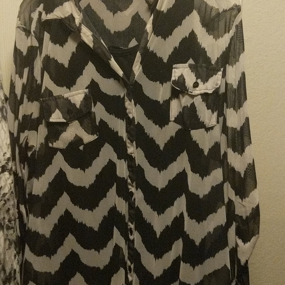 Black and white button down blouse